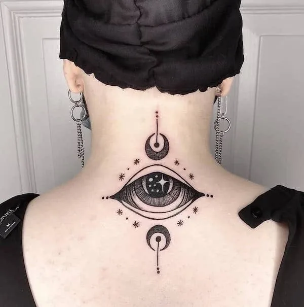 A Triple moon tattoo with the third-eye in the middle by @ink.and.anna  Wicca symbol tattoos