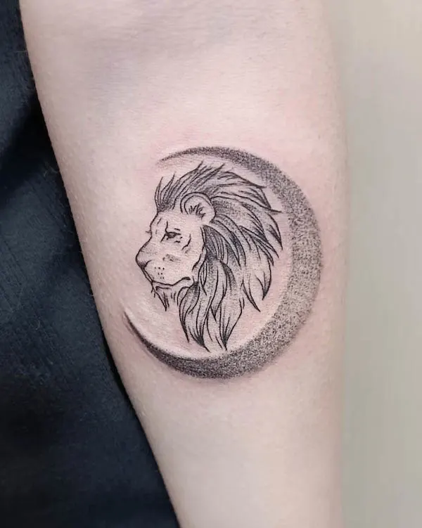 Moon and lion tattoo by @angytoschi96