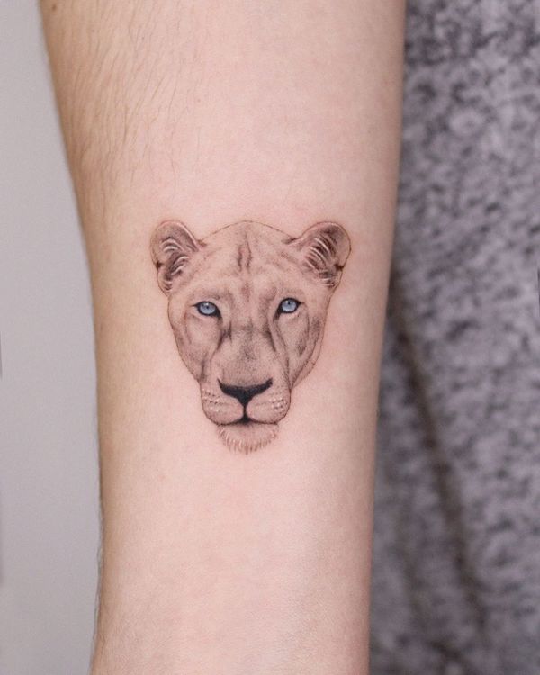 Fierce lioness arm tattoo by @jiji_tattoo