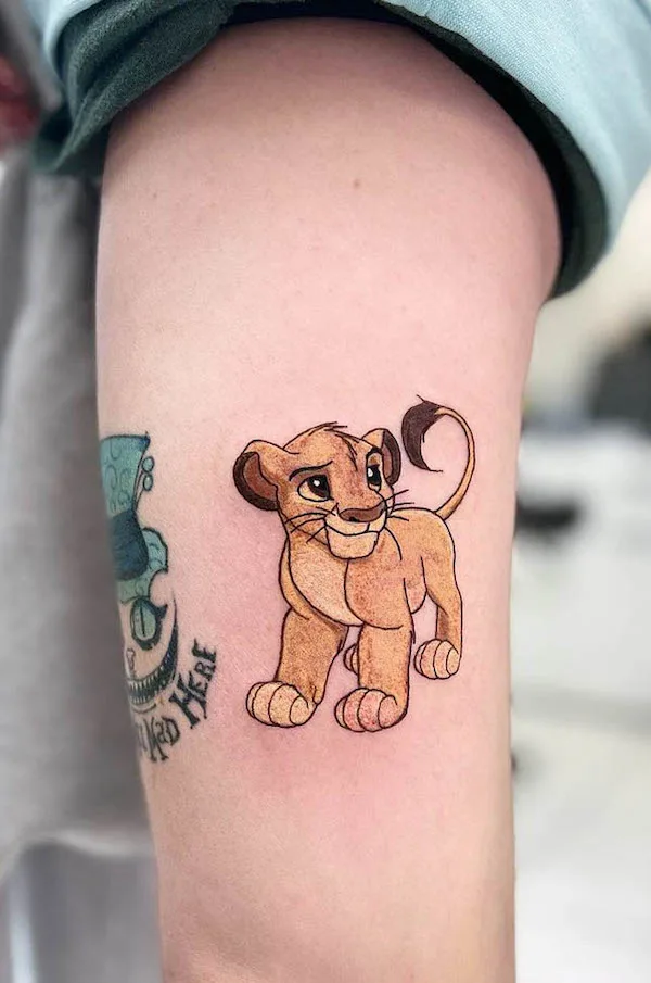 Baby Simba arm tattoo by @milfordink