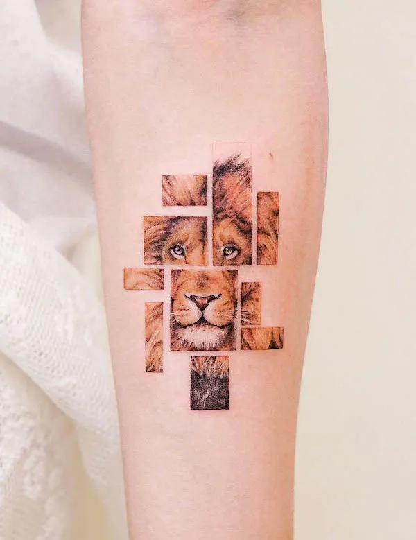 Blocks of lion tattoo by @mini_tattooer