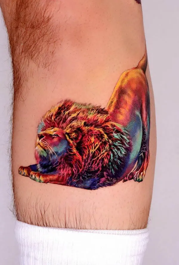 Whimsical lion tattoo by @non_lee_ink