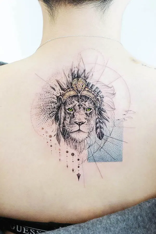 Stunning lion back tattoo by @tattooist_banul