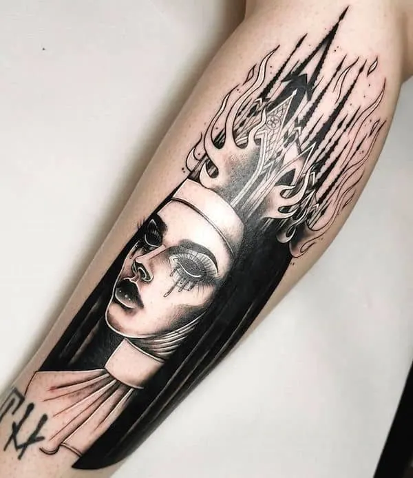 The Nun from hell by @luarastattoos- Witch tattoos and meanings