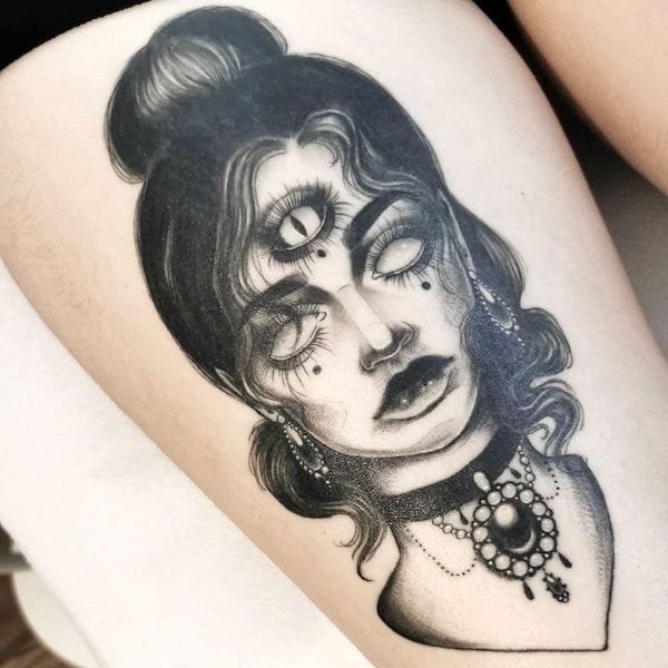 The third-eye witch portrait tattoo by @luarastattoos- Witch tattoos and meanings