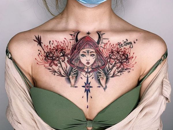 A chest piece that would put a spell on you by @marytattooing- Witch tattoos and meanings