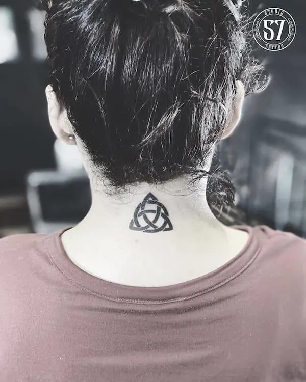 The Celtic knot Triquetra tattoo by @omartstudio57- Wicca symbol tattoos