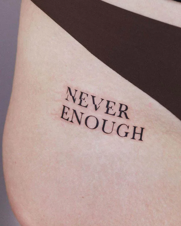 Quote thigh tattoo by @baekryeon_tattoo