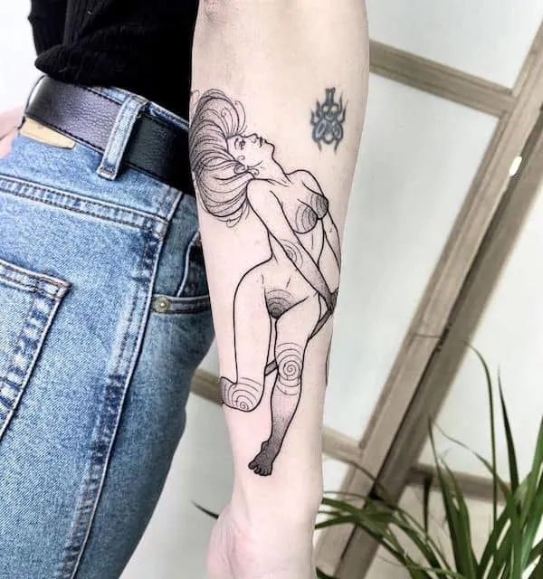 The dancing witch forearm tattoo by @rebeca.roots - Witch tattoos and meanings