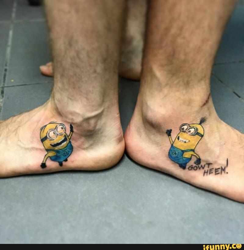 Colorful Minion Tattoo On Foot