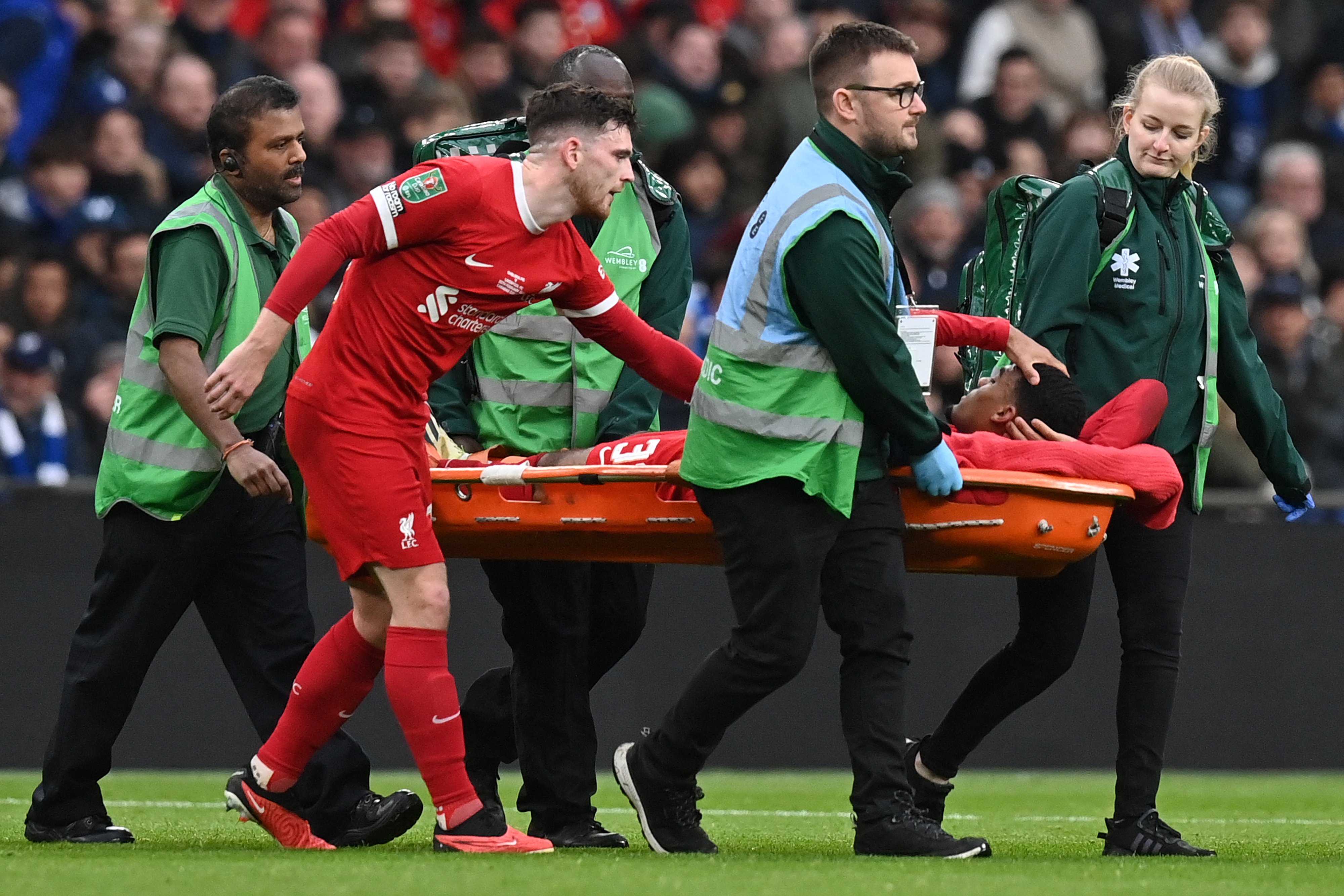 Ryan Gravenberch stretched off in Carabao Cup final as Liverpool injury  crisis deepens