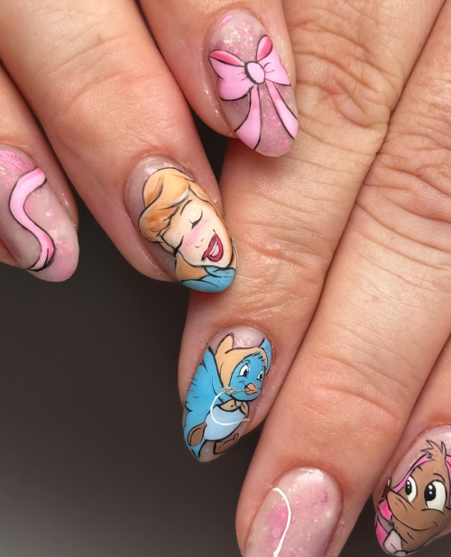 cinderella nails with bows