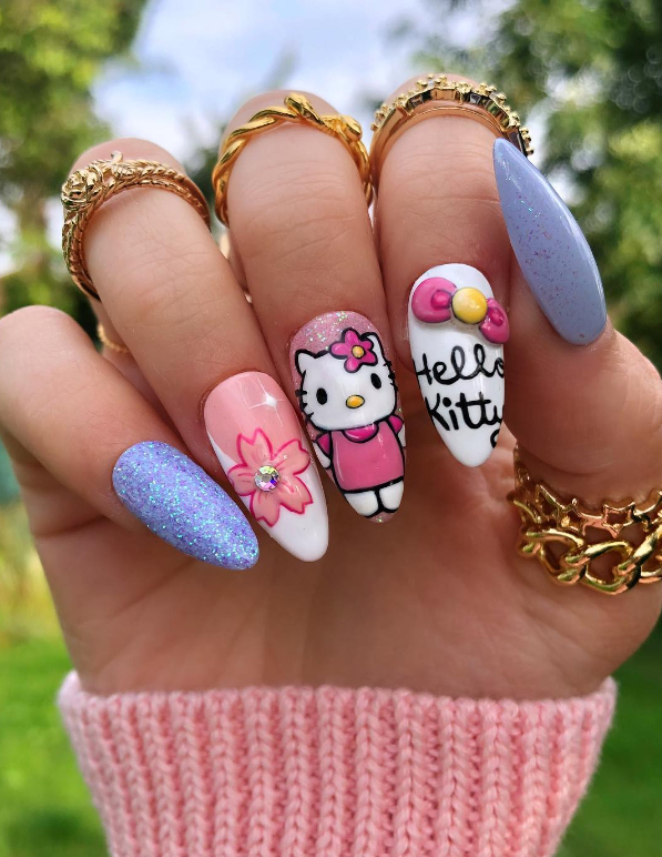 hello kitty with bows press on nails