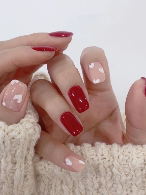 Korean Valentine's Day nail designs: red heart