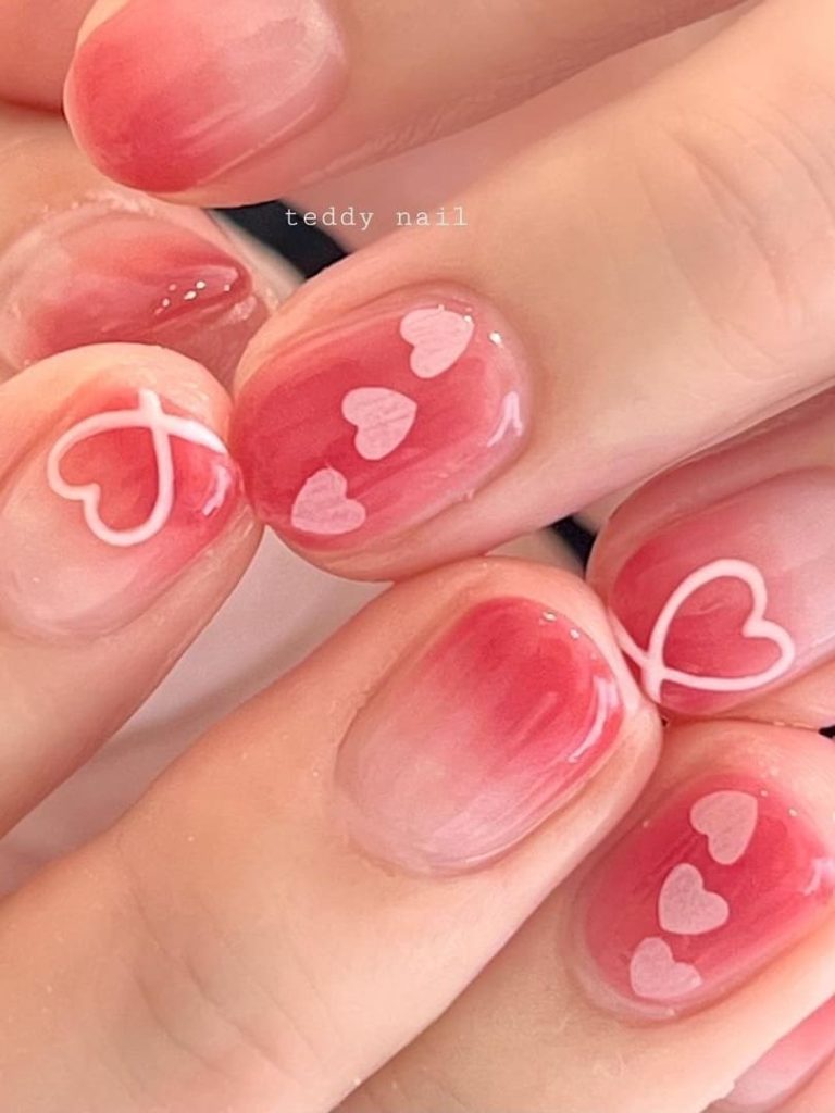 Korean Valentine's Day Nail Designs: heart confetti