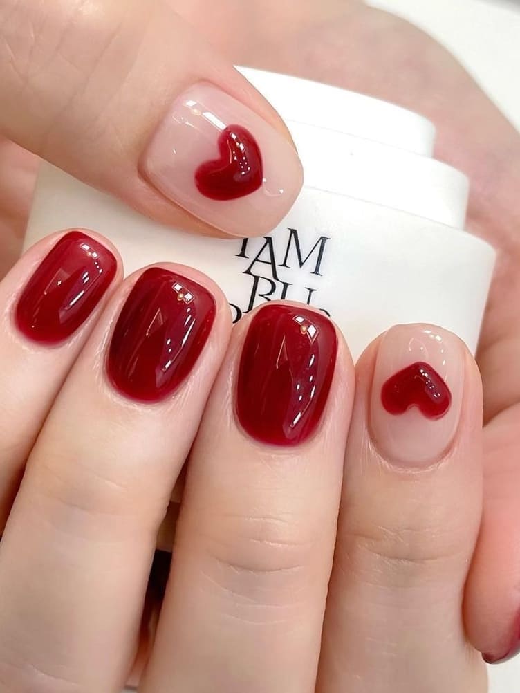 Korean valentine's day nails: burgundy