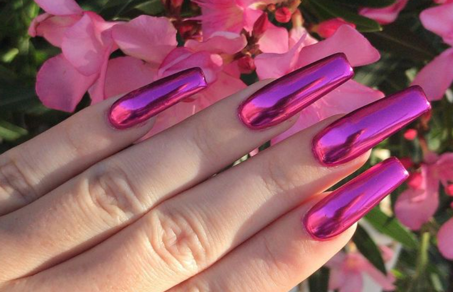 hot pink chrome nails