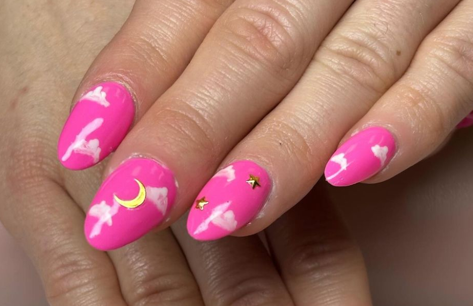 moon nails hot pink