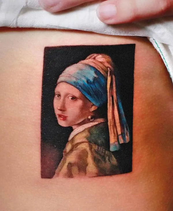 Girl with a Pearl Earring painting tattoo by @jinkblack_tattoo
