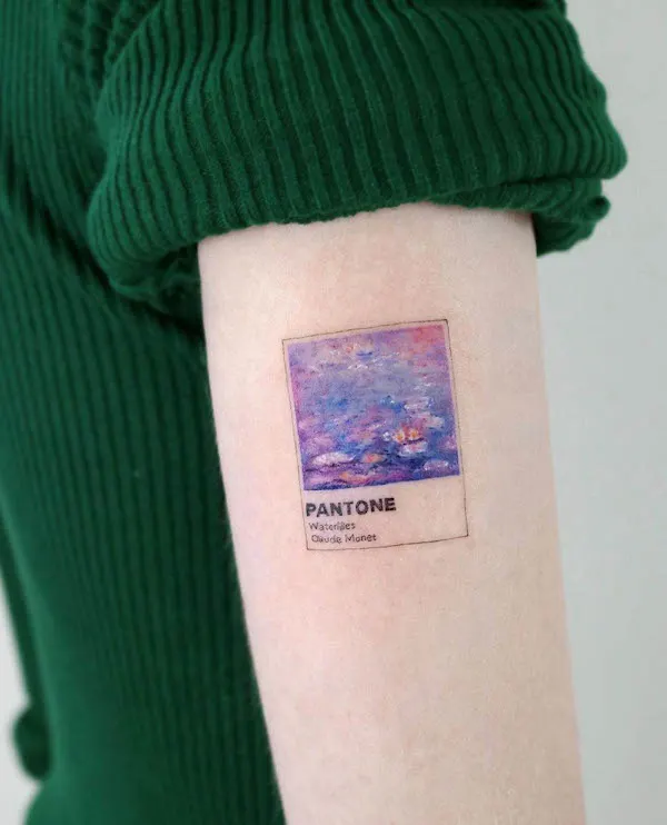Pantone color card arm tattoo by @abii_tattoo