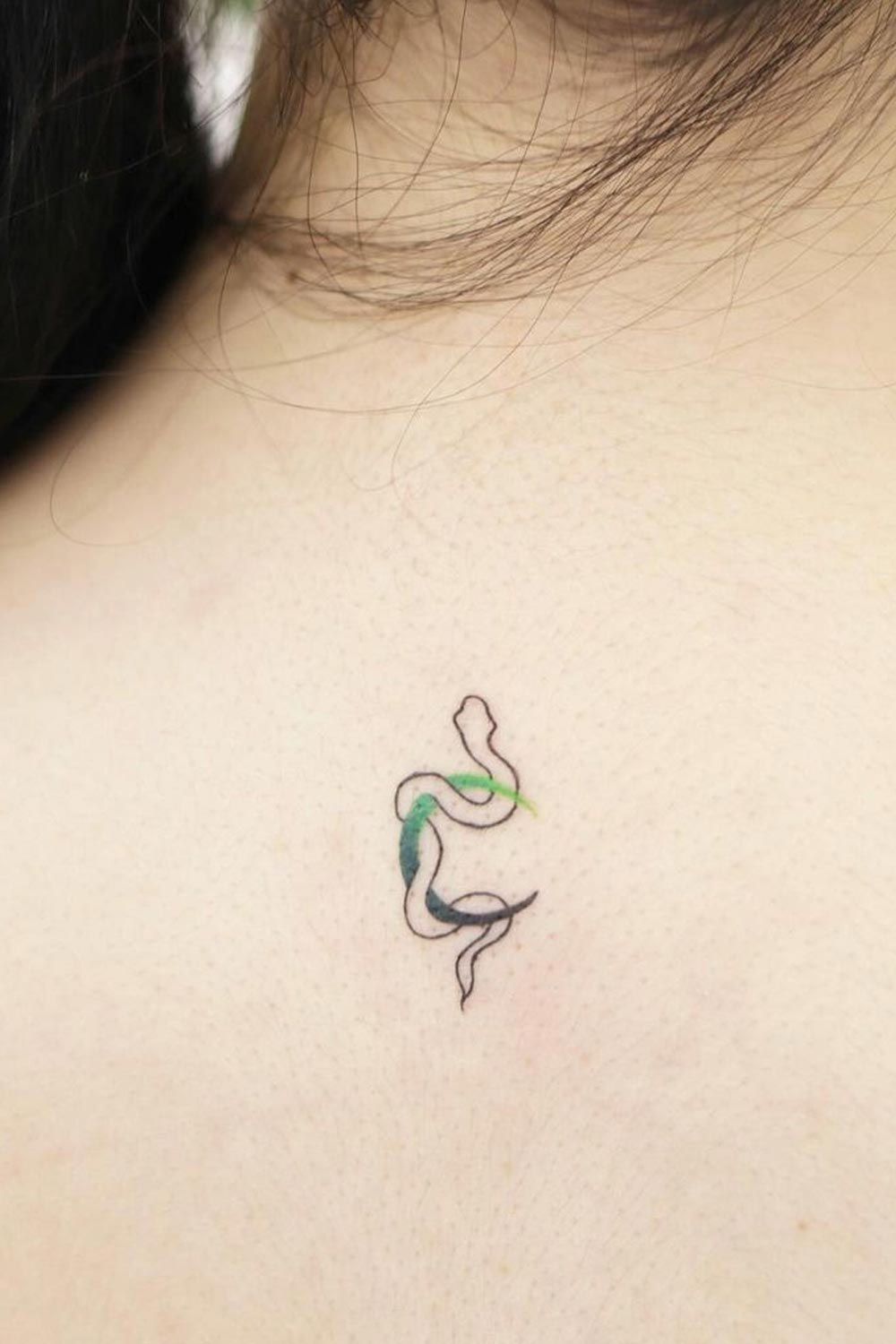 Small Back Snake Tattoo with Moon