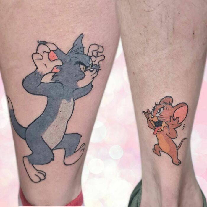 Angry Tom and Jerry ankle tattoos